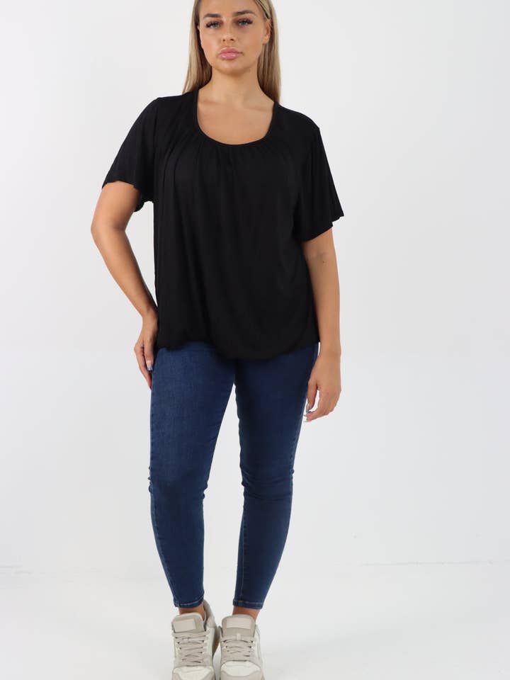 Italian Bubble Hem Stretchy Short Sleeve Top for wholesale by Miss Bold