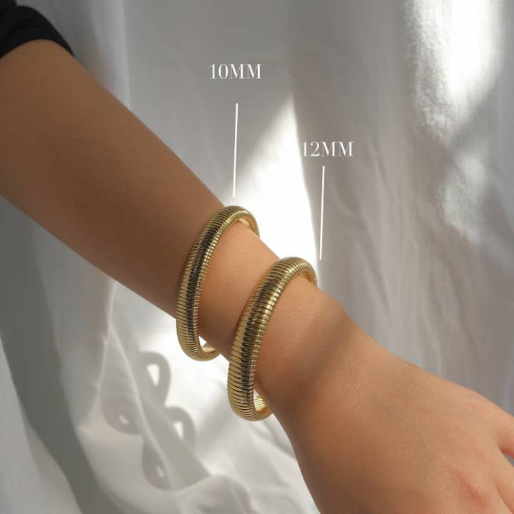HoopLa - Wholesale Bangle Bracelet - Â Cobra Tobogas Omega Stretch -Waterproof- 14K Gold-PVD