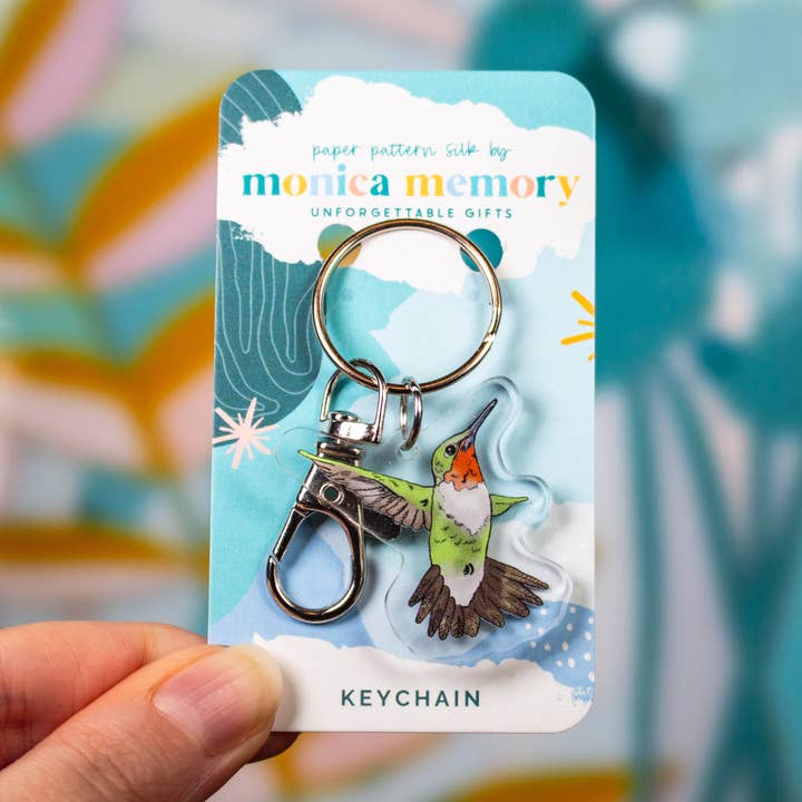 Ruby-throated Hummingbird Keychain for wholesale by Paper Pattern Silk