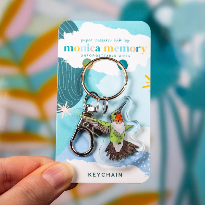 Ruby-throated Hummingbird Keychain for wholesale by Paper Pattern Silk