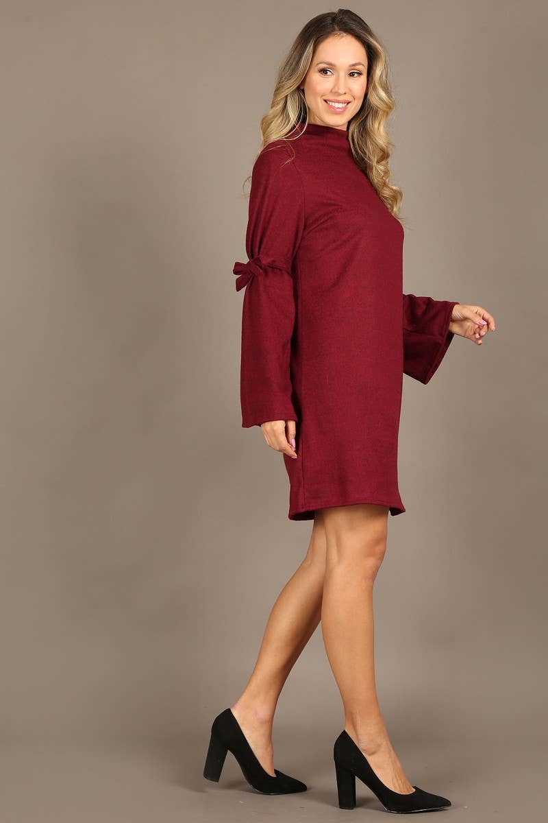 Bella Berry USA - Wholesale Dress - Women's - Solid A-line dress with a mock neckline1