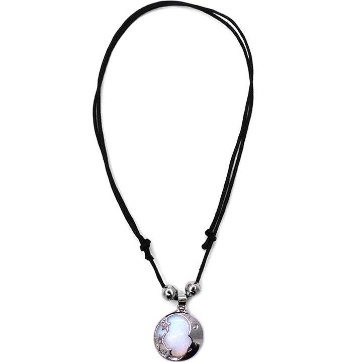 Pichincha - Wholesale Pendant/Charm Necklace - Round Metal Moon and Stars Stone Pendant Adjustable Necklace3