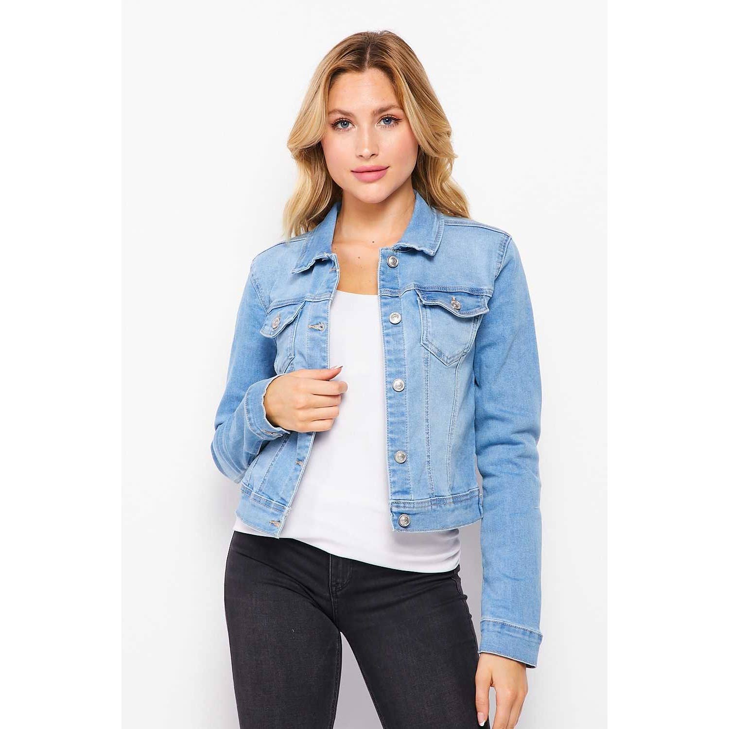 UP CLOTHING - Wholesale Denim Jacket - Women's - STONE WASHED BASIC DENIM JACKET WITH TWO POCKETS0