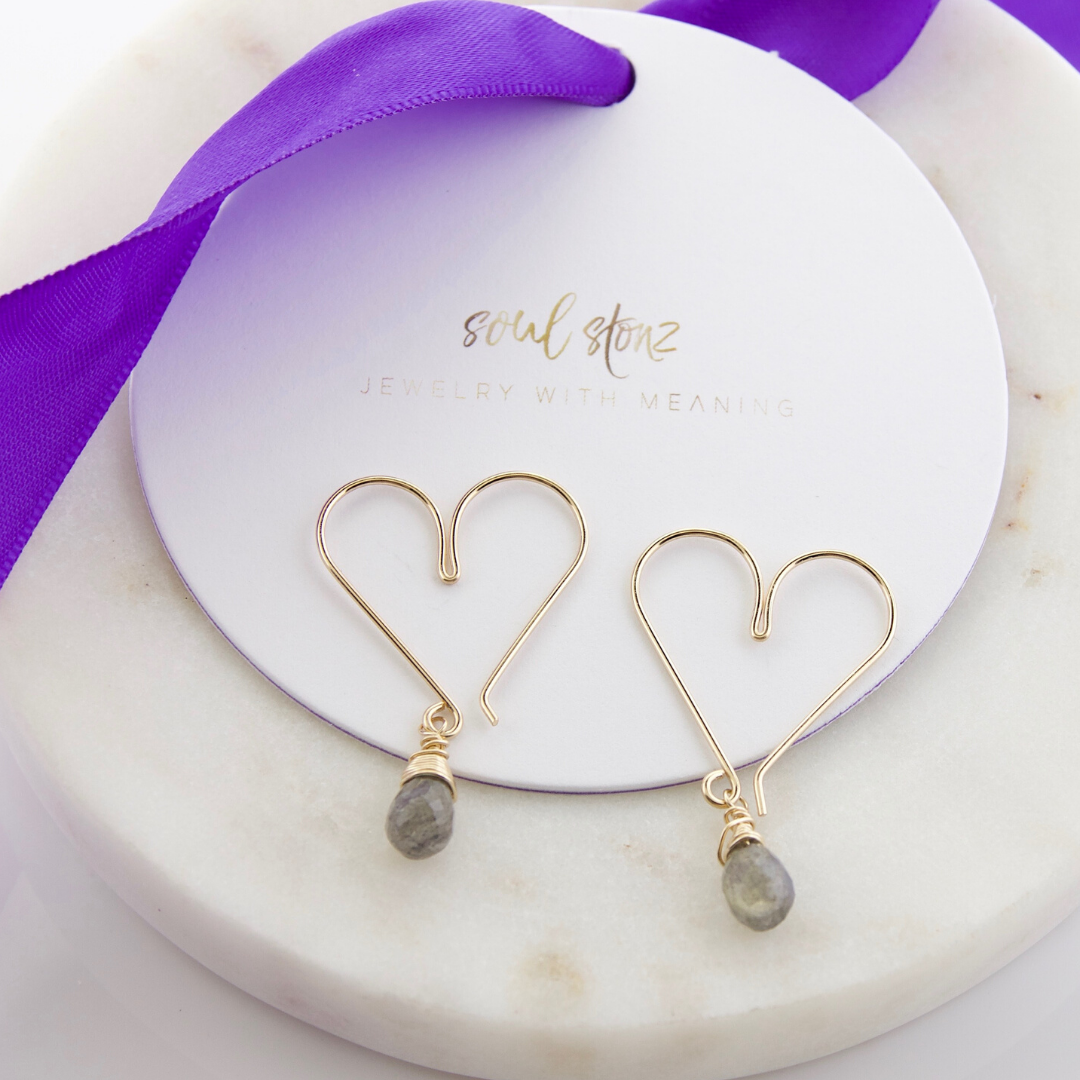 Soul Stonz - Wholesale Hoop Earrings - Gemstone Heart Hoops Small - Labradorite0