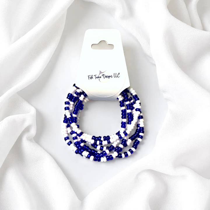 Fish Towne Designs, LLC - Wholesale Jewelry Set - Royal Blue and White Game Day Seed Bead Bracelet Stack5