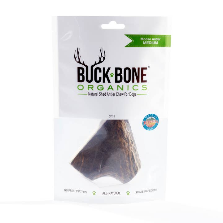 Buck Bone Organics - Vente Jouet à mâcher – chien - Moose à mâcher en bois d'orignal pour chien Taille moyenne