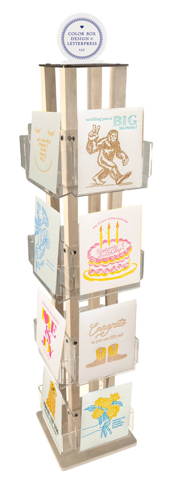 Color Box Design & Letterpress - Wholesale Retailer Display - Paper & Novelty - Compact Counter-Top Greeting Card Spinner Display1
