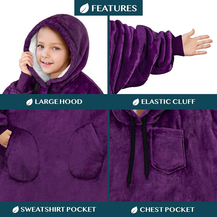 Pavilia - Wholesale Hoodie – Child - Kid's Chest Pocket Sherpa Hoodie Blanket - Patch Pocket46