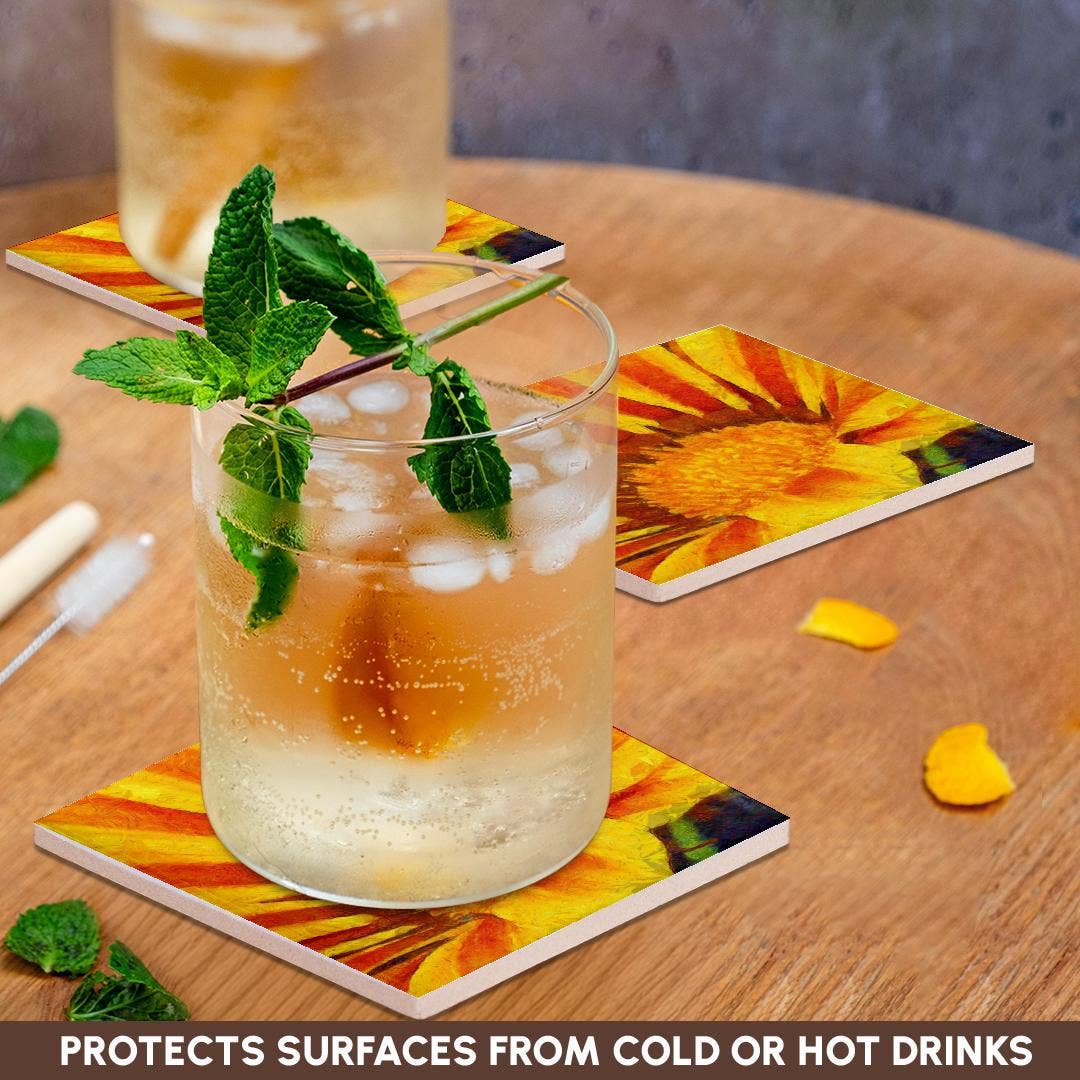 3dRose - Vente Sous-verre - 3dRose, Peinture acrylique de gazania rouge et jaune, dessous de verre2