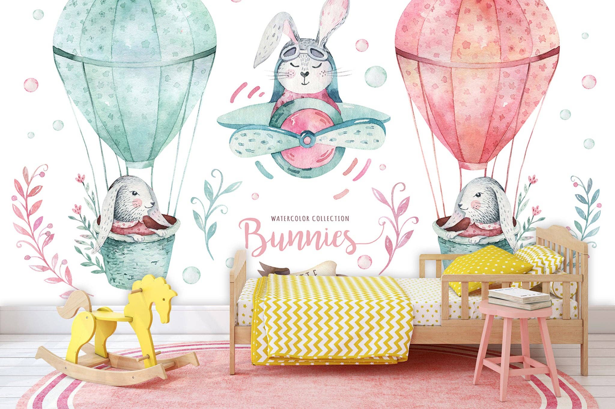 Les Panoramiques – Engroshandel Tapetrulle – Panorama tapet kaniner i luftballoner4