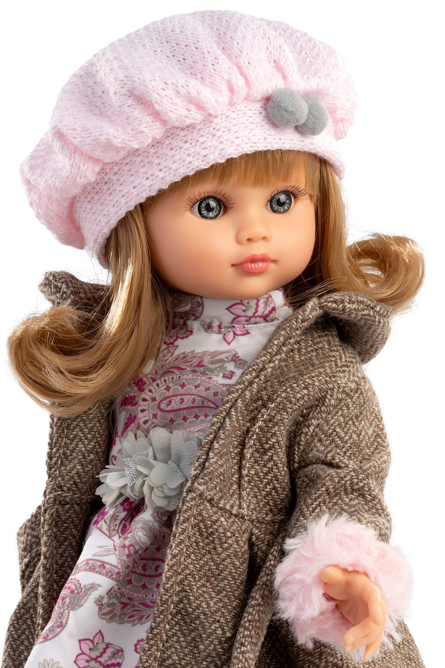 Raúl Arias Bernabeu - Wholesale Pop - Kinderen - Fany pop met jurk en bruine jas. 40 cm2