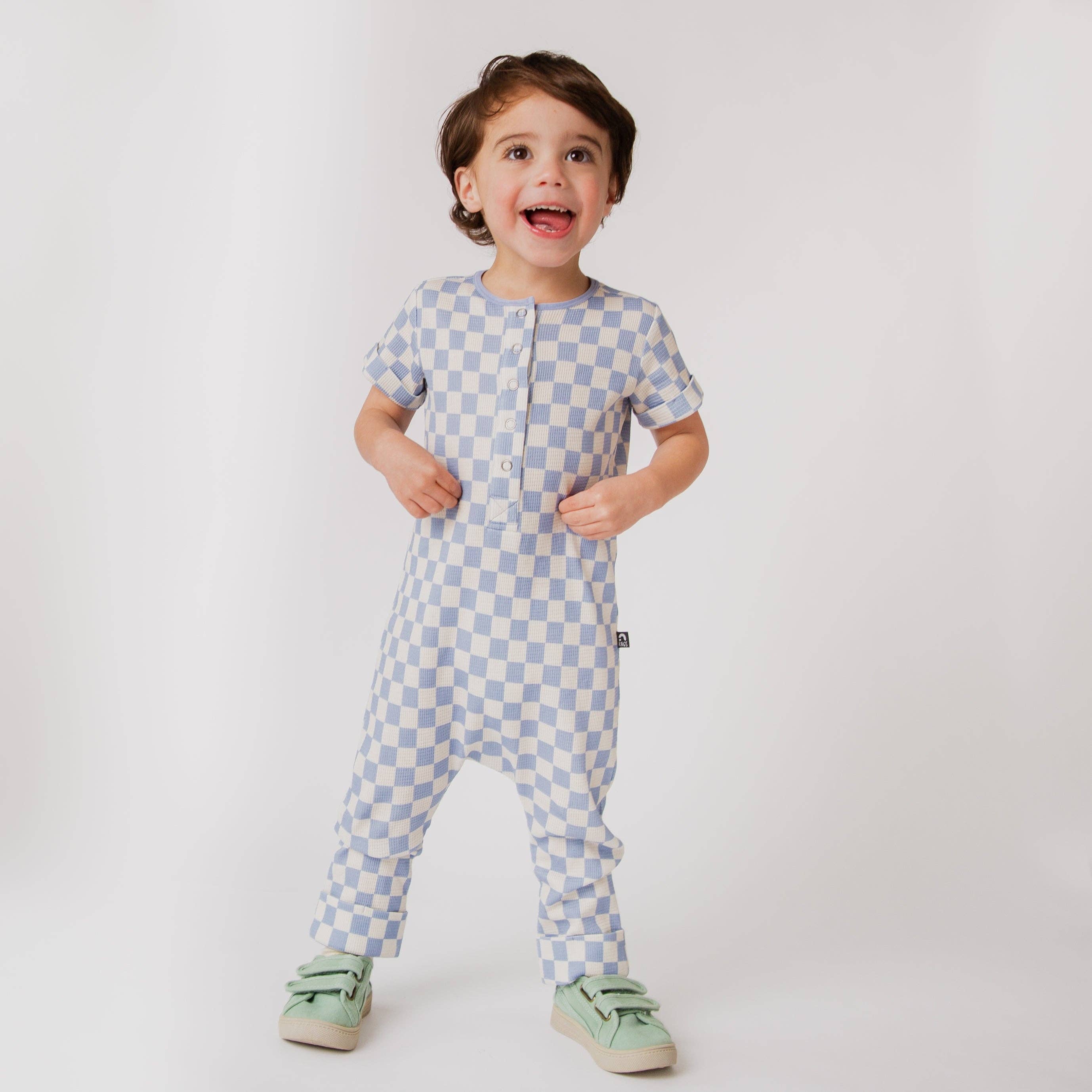 RAGS - Wholesale Jumpsuit - Baby - Rag Romper - Blue Check Waffle4