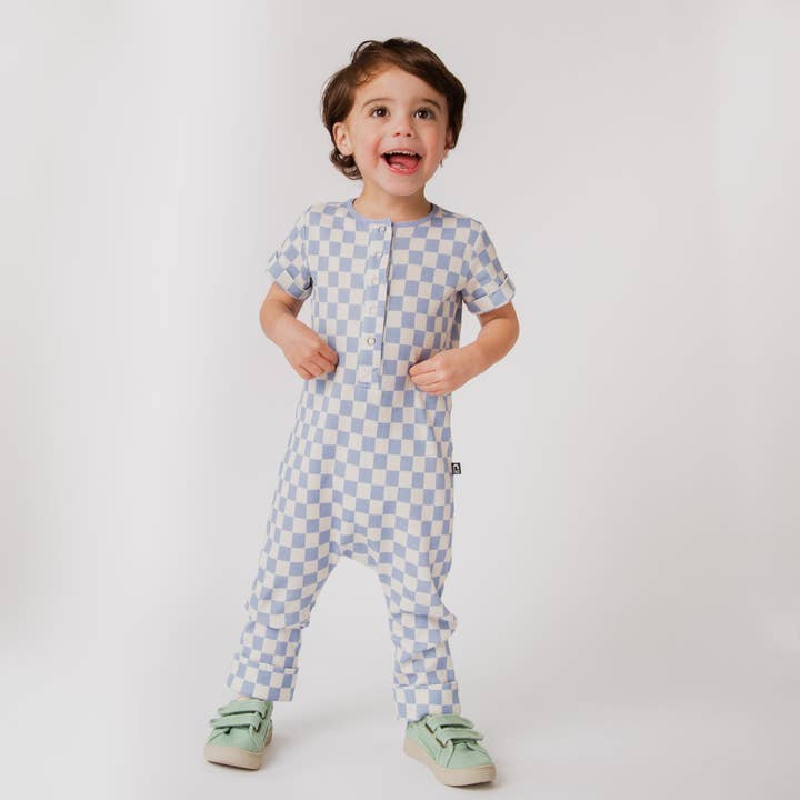 RAGS - Wholesale Jumpsuit - Baby - Rag Romper - Blue Check Waffle4