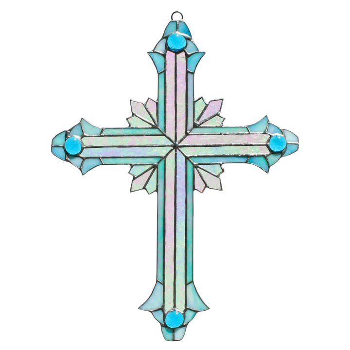 Large Cross Stained Glass Suncatcher 13" x 10" - Decor for wholesale by DGE Distribution