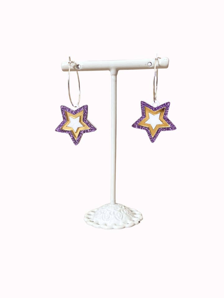 Purple & Gold Star Hoop Earrings - Game Day for wholesale by Valois Designs