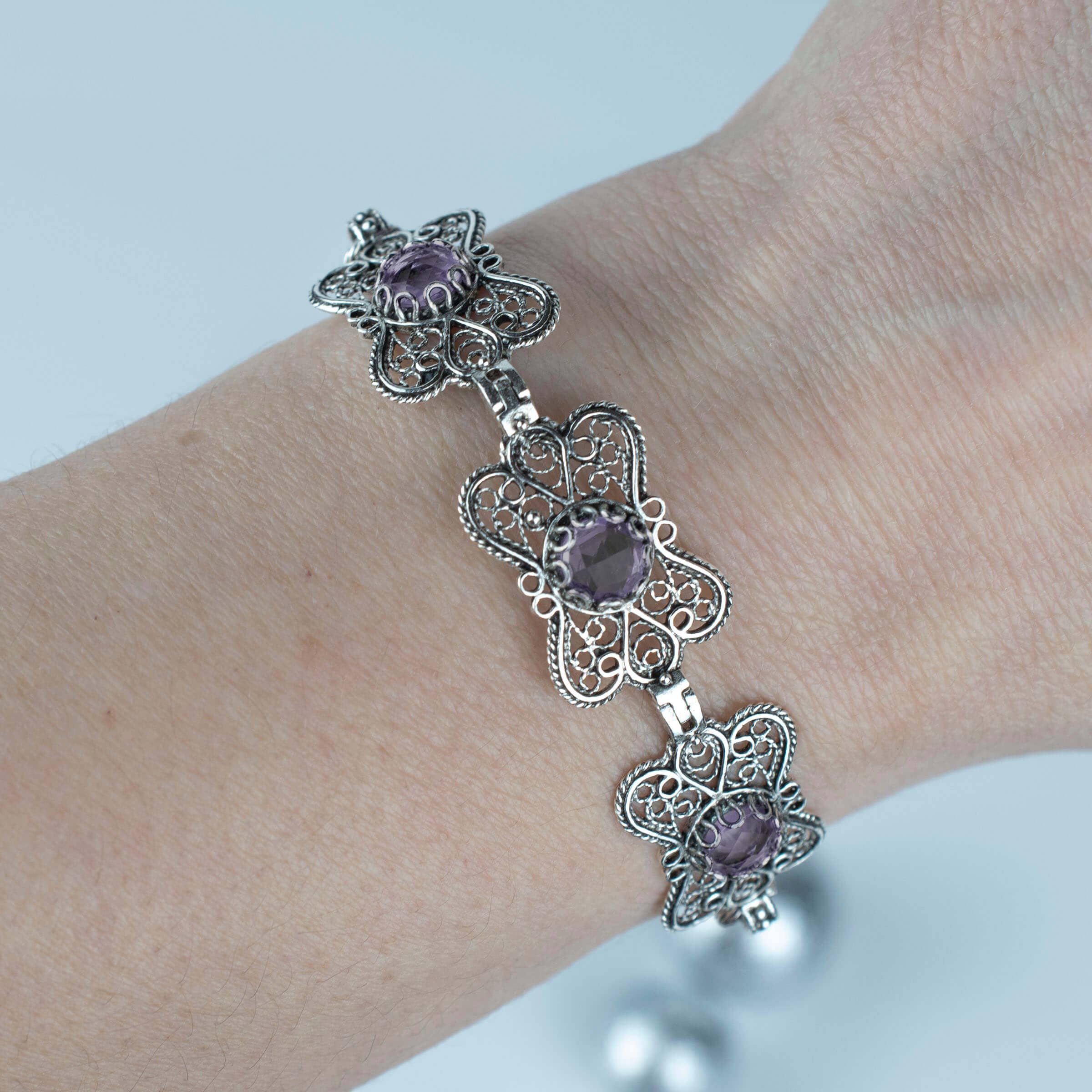 Filigranist Jewelry - Wholesale Link & Chain Bracelet - Sterling Silver Filigree Art Amethyst Gemstone Butterfly Women Link Bracelet3