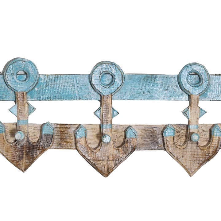 White Elephant - Wholesale Wall Hook - LG ANCHOR HOOKS TOWEL HOLDER Hand Carved Sailboat Ship