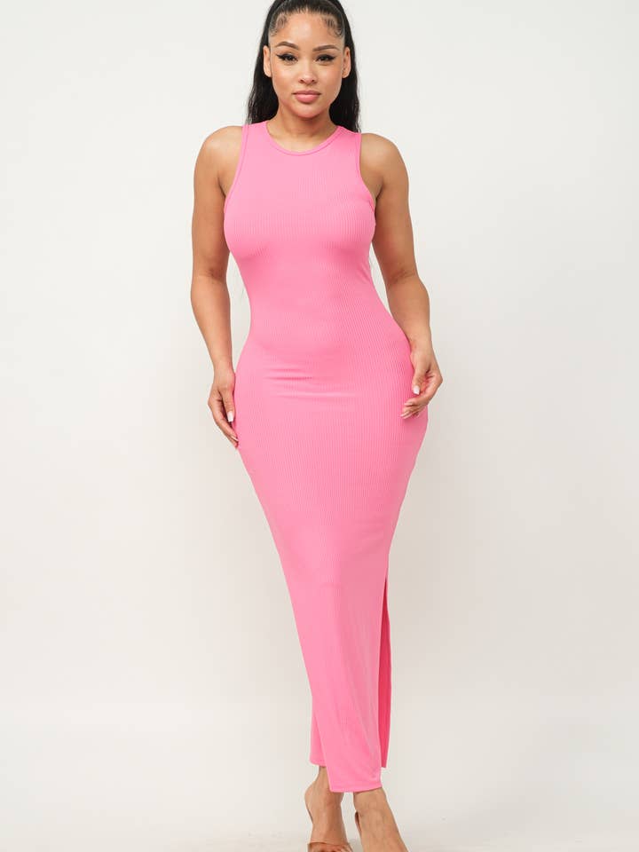 Julia by LoveJ - Wholesale Dress - Women's - Solid Sleeveless Side Slit Bodycon Dress