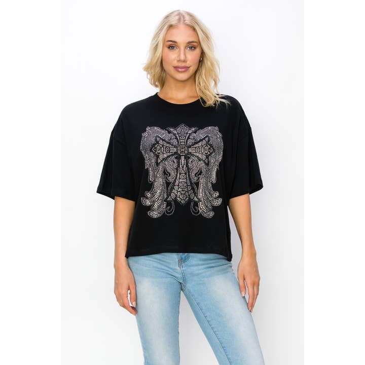 Rhinestone Tee Angels Wings with Cross for wholesale by Maryclan