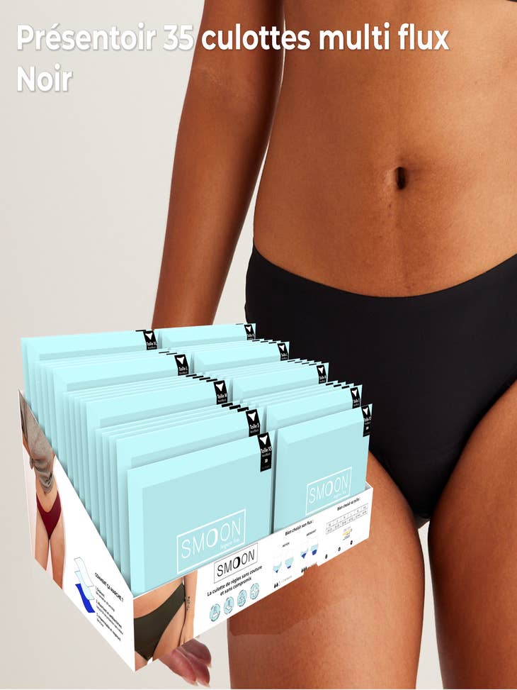 Wholesale Display of 35 menstrual panties (medium+ abundant flow
