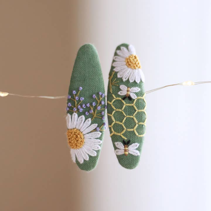 Meadow Bloom Embroidered Hair Clips for wholesale by Finer Embroidery