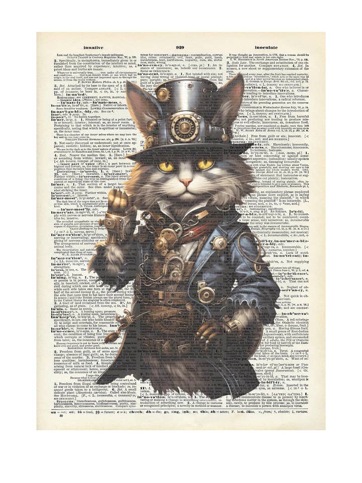 Gato, engraçado, giro, Dicionário Vintage por atacado de Crazilyhumbledesigns