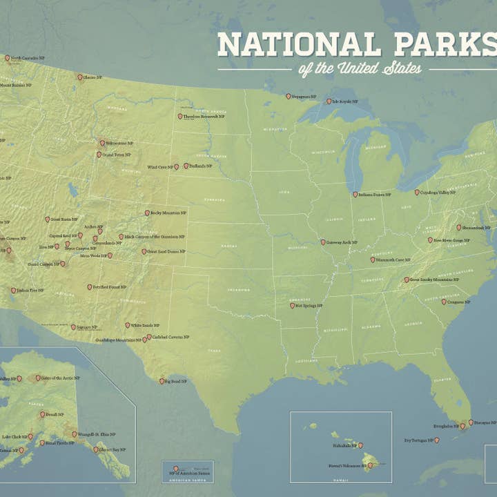 US National Parks Map 18x24 Poster for wholesale by Best Maps Ever