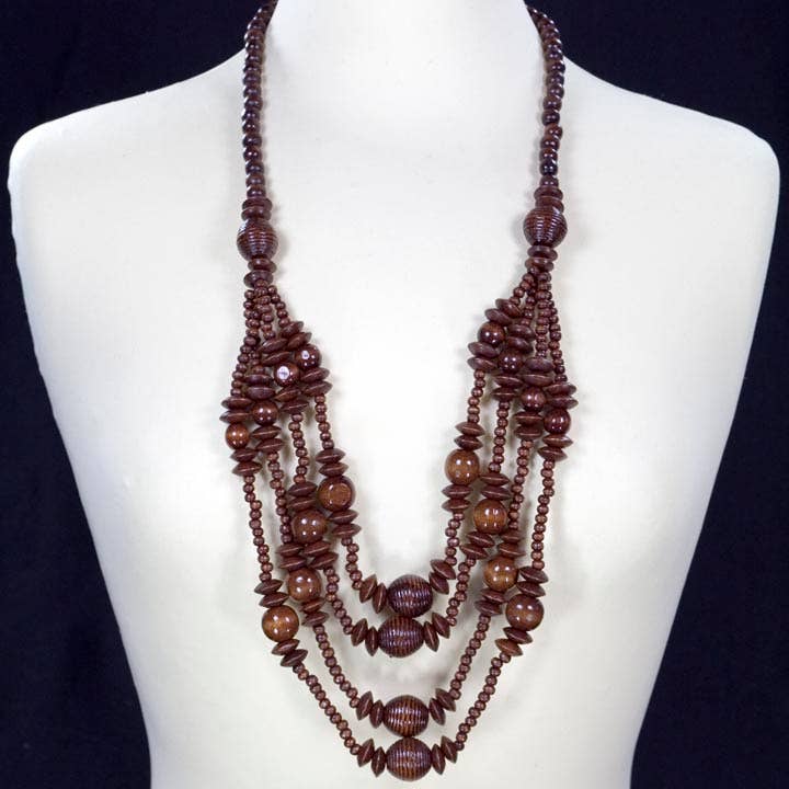 EHAWA - Wholesale Beaded/Pearl Necklace - Wooden necklace 4 strand 30