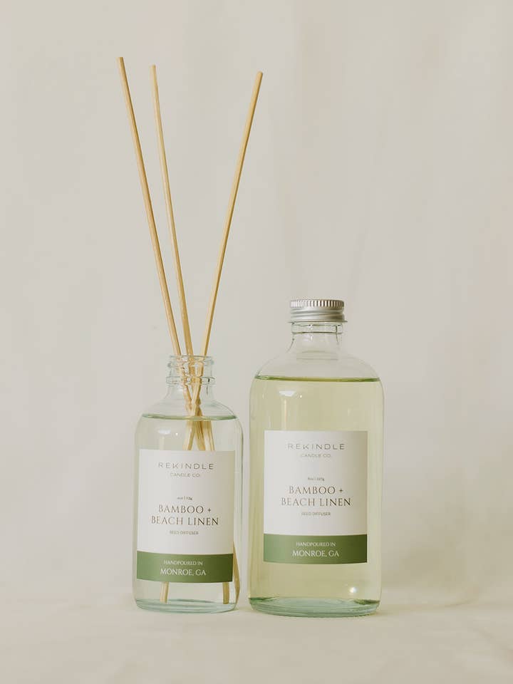 Bamboo + Beach Linen Reed Diffuser for wholesale by Rekindle Candle Co