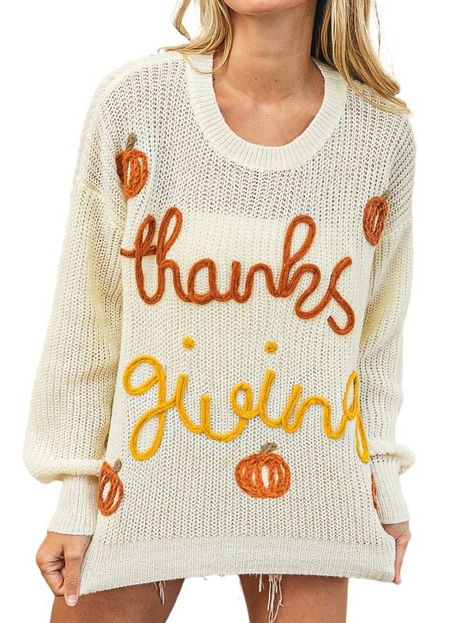 Thanksgiving Letter Sweater Top for wholesale by Vanilla Monkey