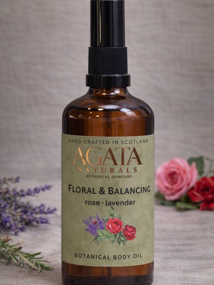 Floral Body Oil with Rose & Lavender for Radiant Skin for wholesale by Agata Naturals Ltd