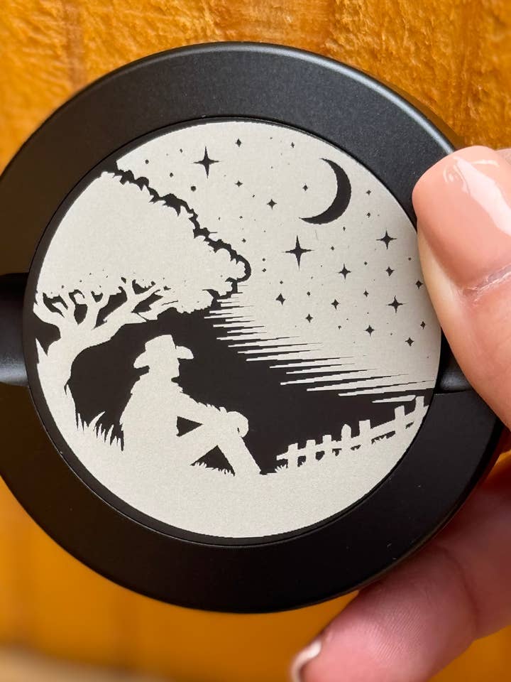 Zyn Nicotine Pouch Tin | Snus Tin | Engraved Cowboy Under Night Sky | Aluminum Nicotine Pouch Tin | Zyn Tin for wholesale by Redneckbougie Co