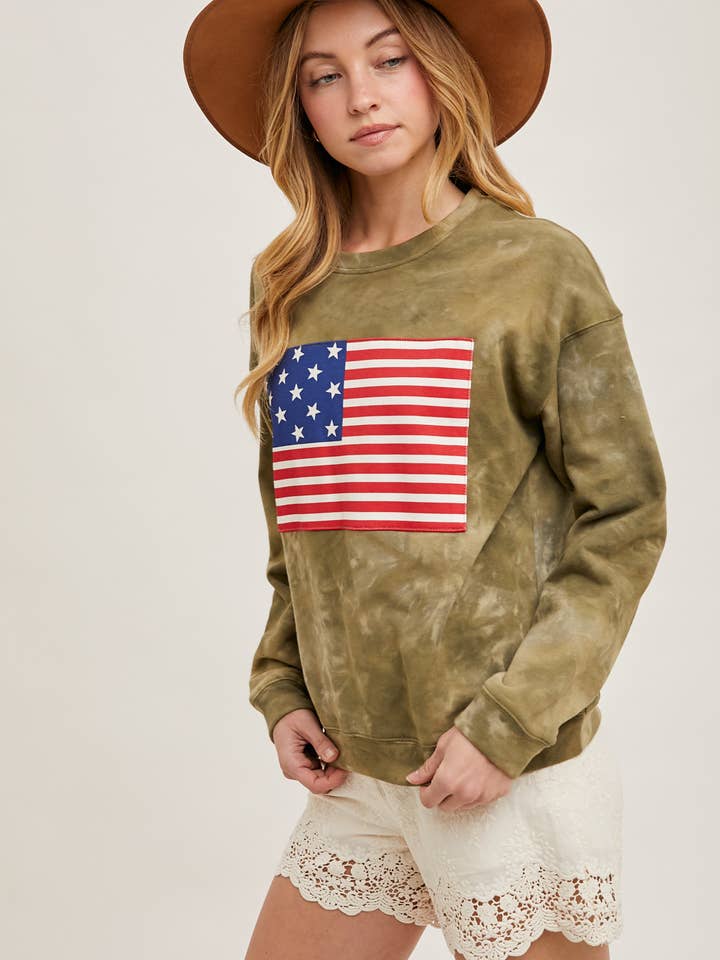 Bluivy - Wholesale Sweatshirt - Women's - US FLAG TIE-DYE SWEATSHIRT PULLOVER - 4TH OF JULY11