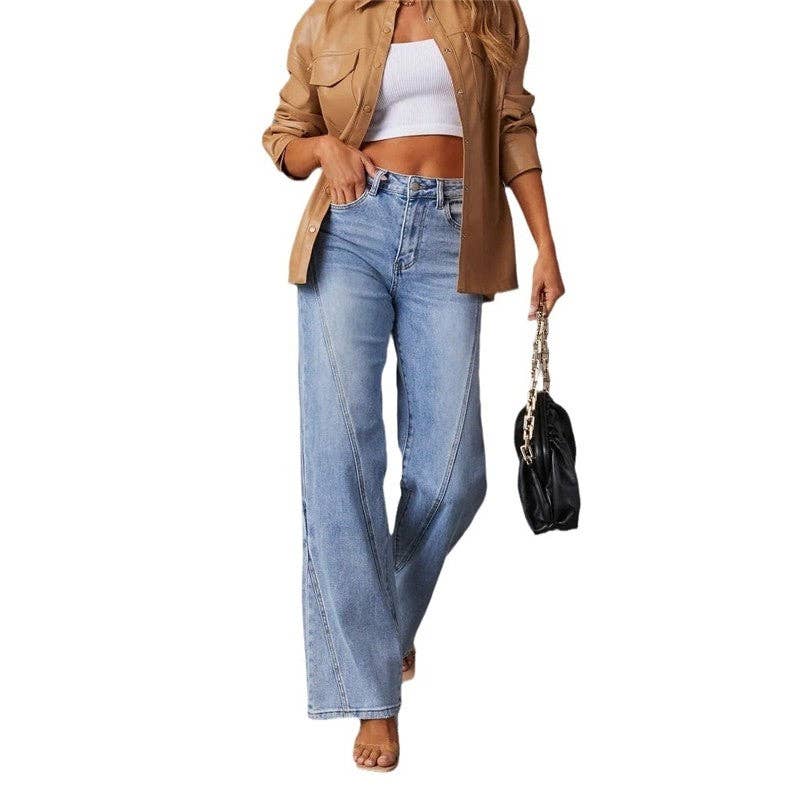 LIGHT BLUE Casual Loose High Waisted Wide Leg Washed Jeans for wholesale on Faire3