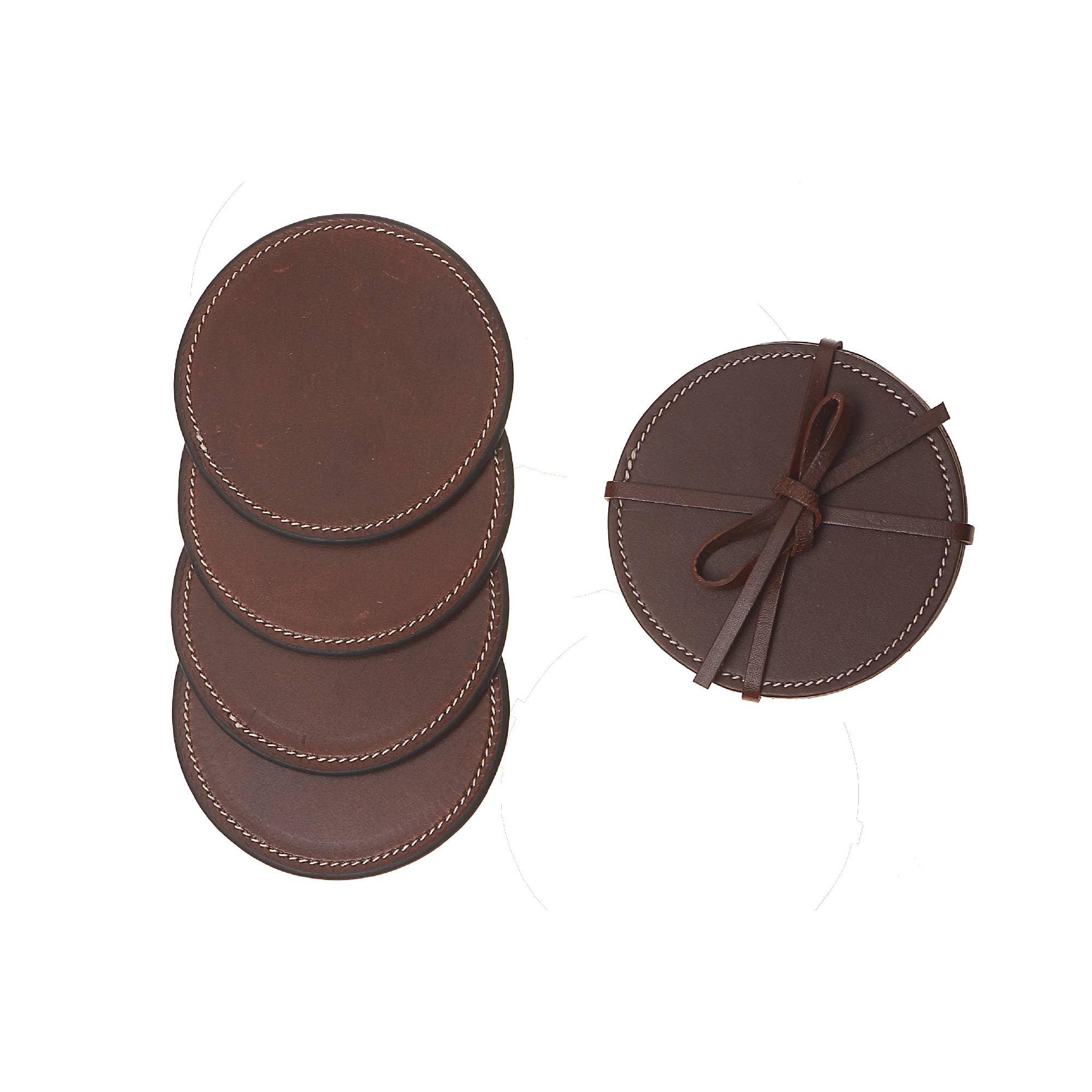 4Pc Round Genuine Leather Coasters Tan for wholesale on Faire0