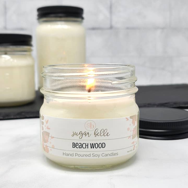 Sugar Belle - Wholesale Jar/Filled Candle - Beach Wood Mason Jar Soy Candle