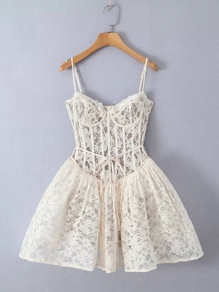 Ivory floral-lace corset mini dress for women and other Purchase Wholesale daisy corset. Free Returns & Net 60 Terms on Faire trending on Faire.