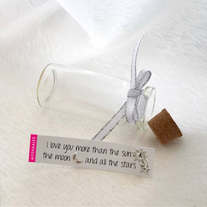 I LOVE YOU MORE THAN…. - MESSAGE IN A BOTTLE STUDS for wholesale by ALYSHAALEX
