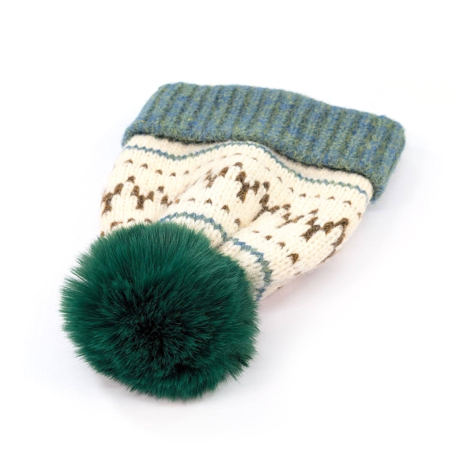 Black Ginger - Wholesale Beanie - Women's - Fair Isle Pattern PomPom Hat - Green4