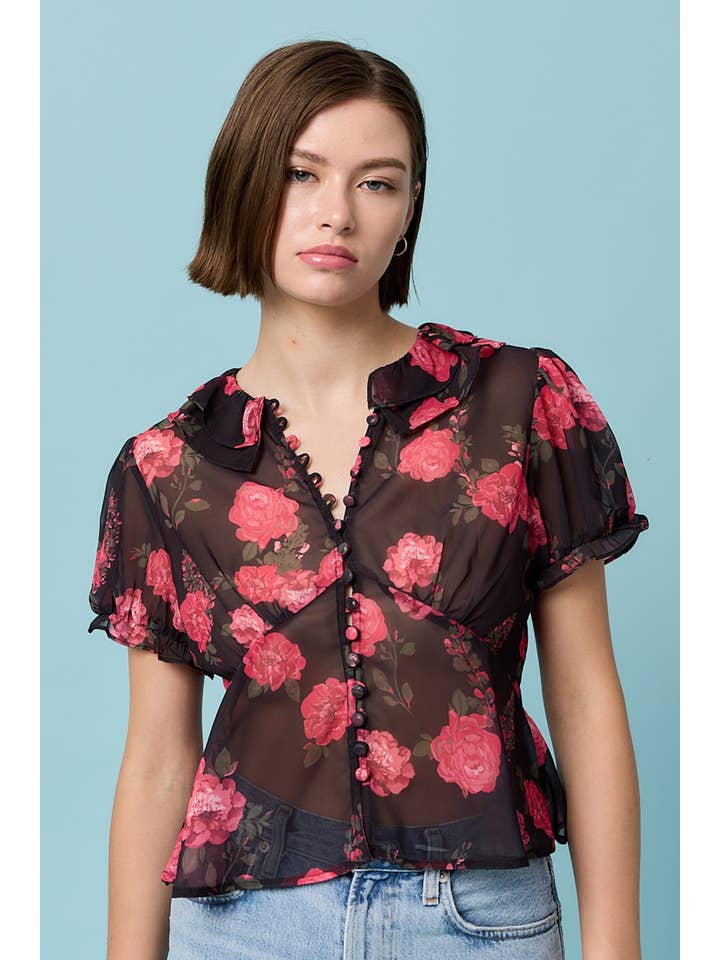 FLORAL Bloom Peterpan Collar Blouse - RT1021 for wholesale on Faire3