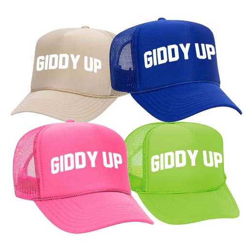 Giddy up cowgirl hat summer spring coastal party Trucker for wholesale by The Candy Collections