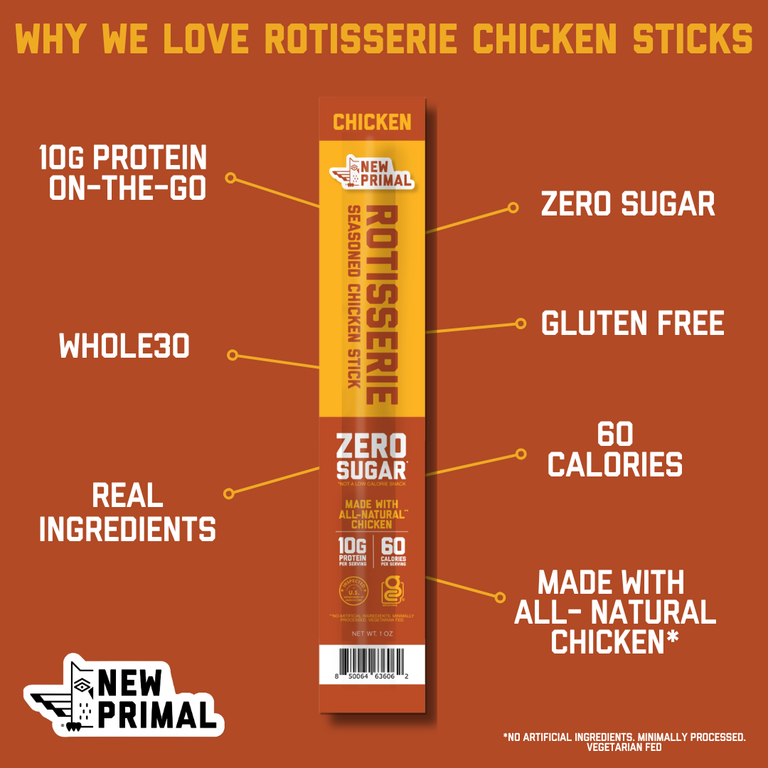 New Primal - Wholesale Jerky - Rotisserie Seasoned Chicken Meat Sticks, Zero Sugar2
