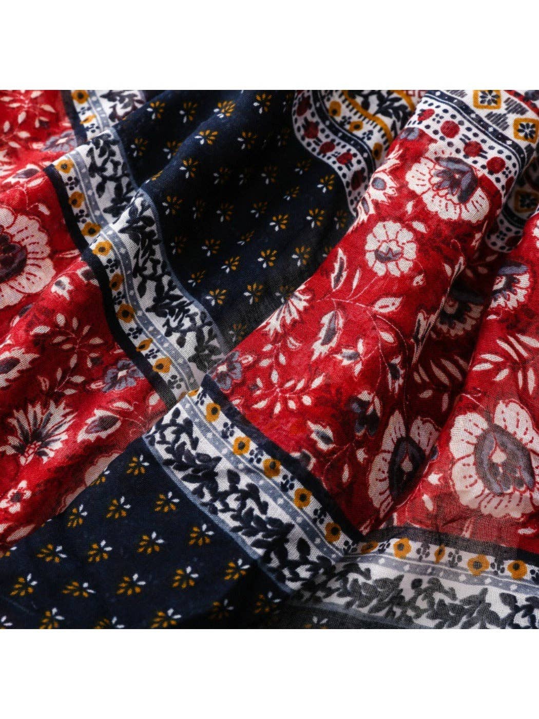 Red Scarvii - Bohemian Floral Geometric Tassel Scarf for wholesale on Faire6