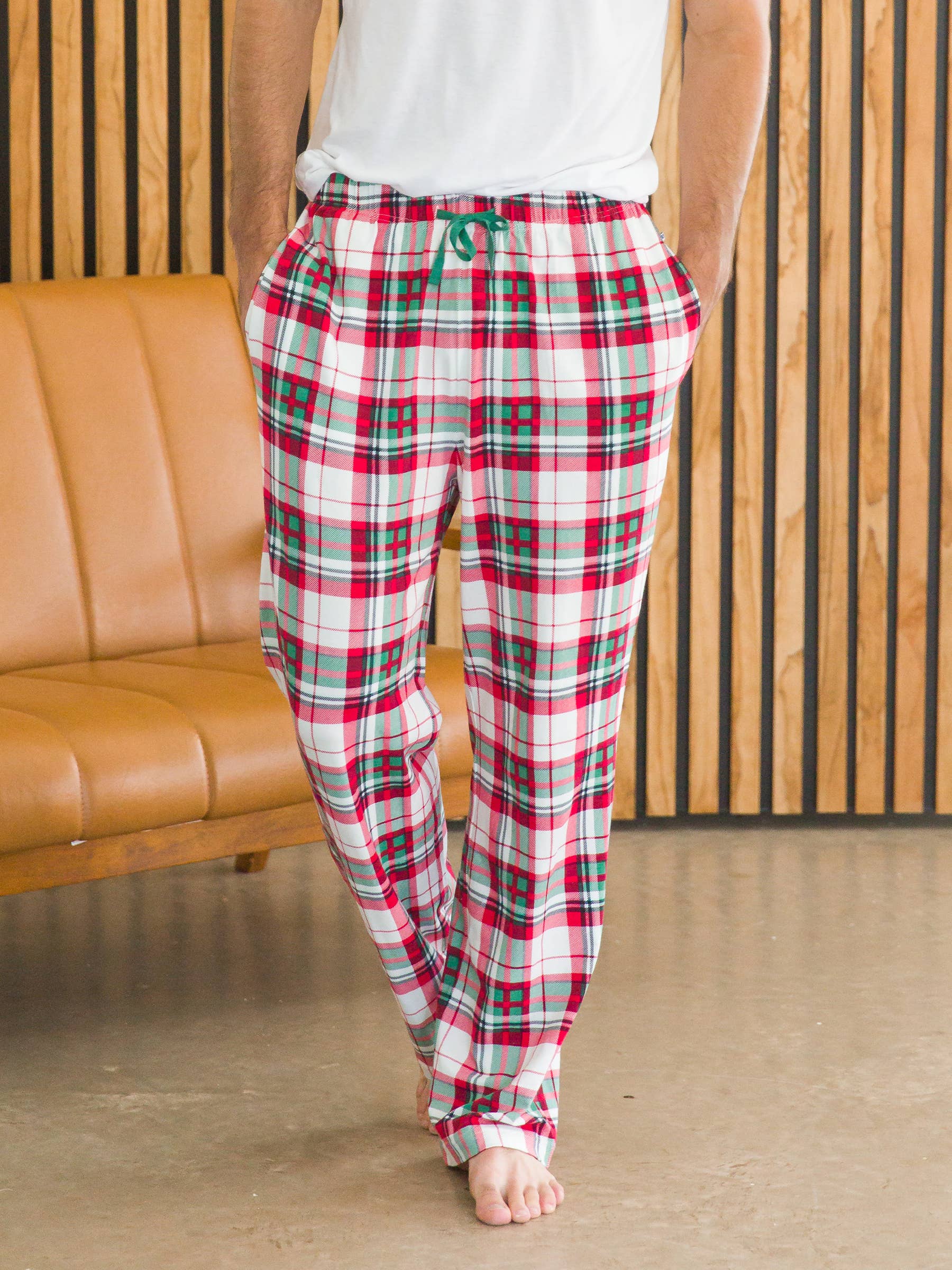White SoftSnooze™ Adult Cotton Modal Dashing Dreams Plaid Pajama Pants for wholesale on Faire2