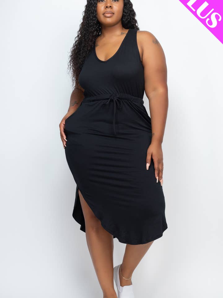 CAPELLA APPAREL - Wholesale Dress - Women's - Plus Size Sleeveless Front Tied Rounded Hem Dress10