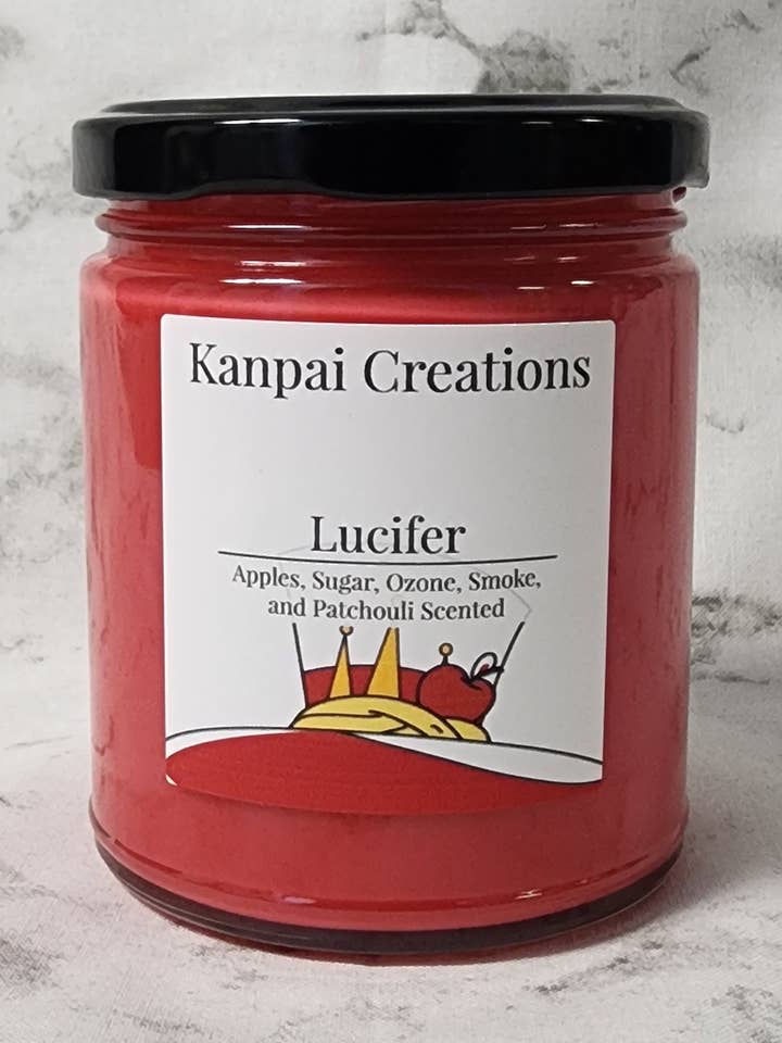 Bougie parfumée à la pomme, au sucre et à la fumée inspirée de Lucifer pour la vente par Kanpai Creations