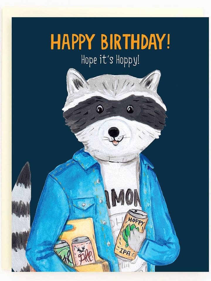 Birthday Raccoon Beer Card for wholesale by The Paperhood
