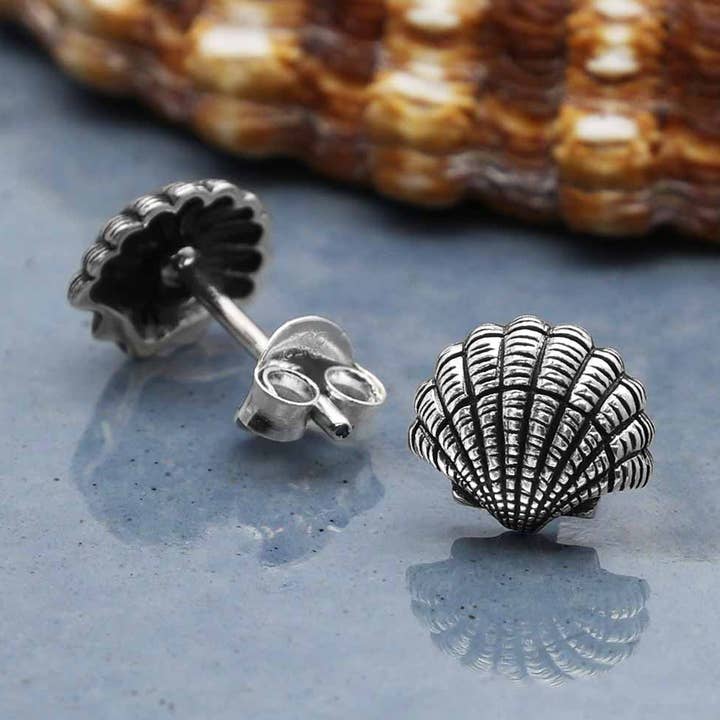 Sterling Silver Scallop Shell Post Earrings 8x9mm for wholesale by Nina Designs