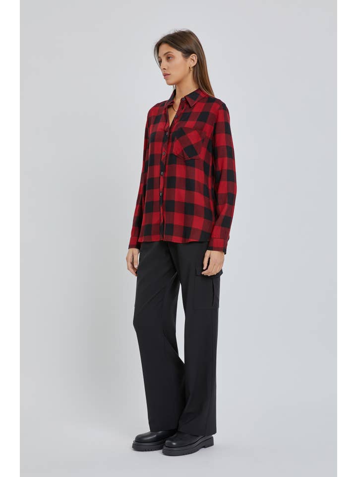 Be Cool - Wholesale Button Down Shirt - Women's - Classic Flannel Shirt With a Dark Gingham Pattern