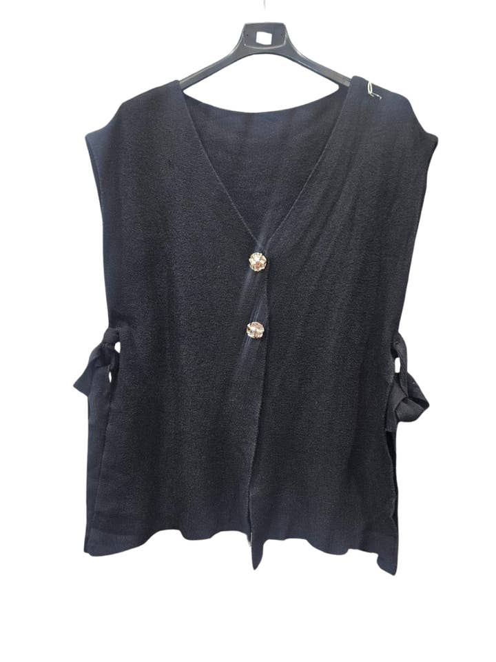 Miss Bold - Wholesale Cardigan – Women’s - Italian Ladies Soft Knit Sleeveless V Neck Jumper with Side Ties1